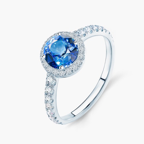 Pierścionek zaręczynowy This is Love: białe złoto, niebieski szafir